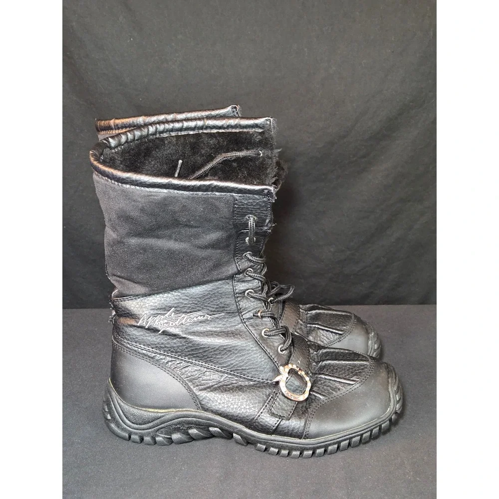 Apple Bottoms Womens Black Leather Faux Fur Lined Winter Boot Rhinestone Size 11
